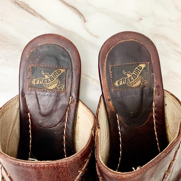 Freebird By Steven Distressed Nola Brown Leather Mules - Picture 2 of 5